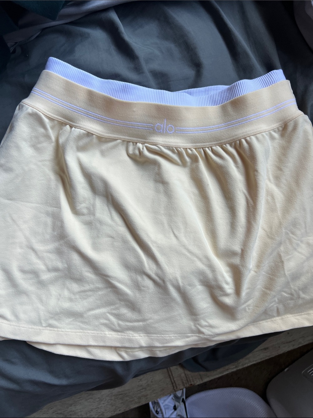 ALO Yoga Cream Mini Skirt with Light Lavender Waistband